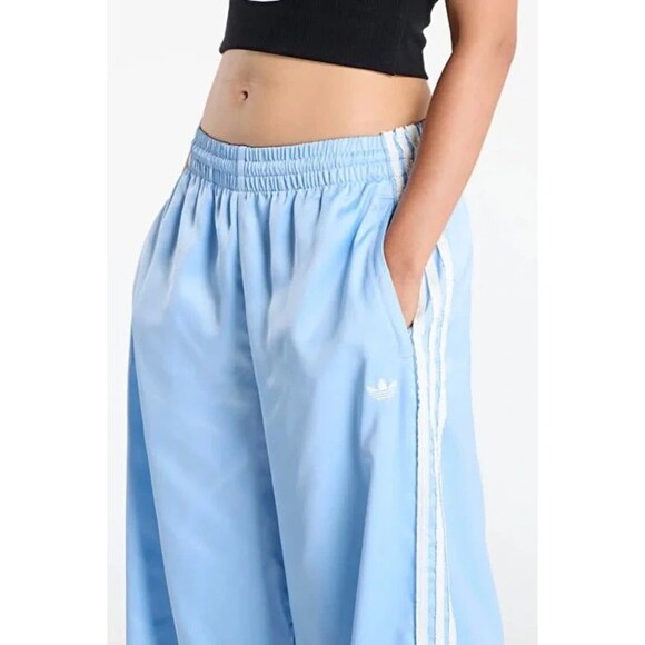 adidas Pants - NWT - adidas Track Pant Satin Bottoms Baby Blue White Ruffle Stripes